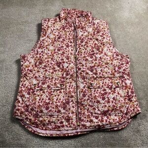 J. Crew Floral Quilted Vest - Pink and Red Size L
